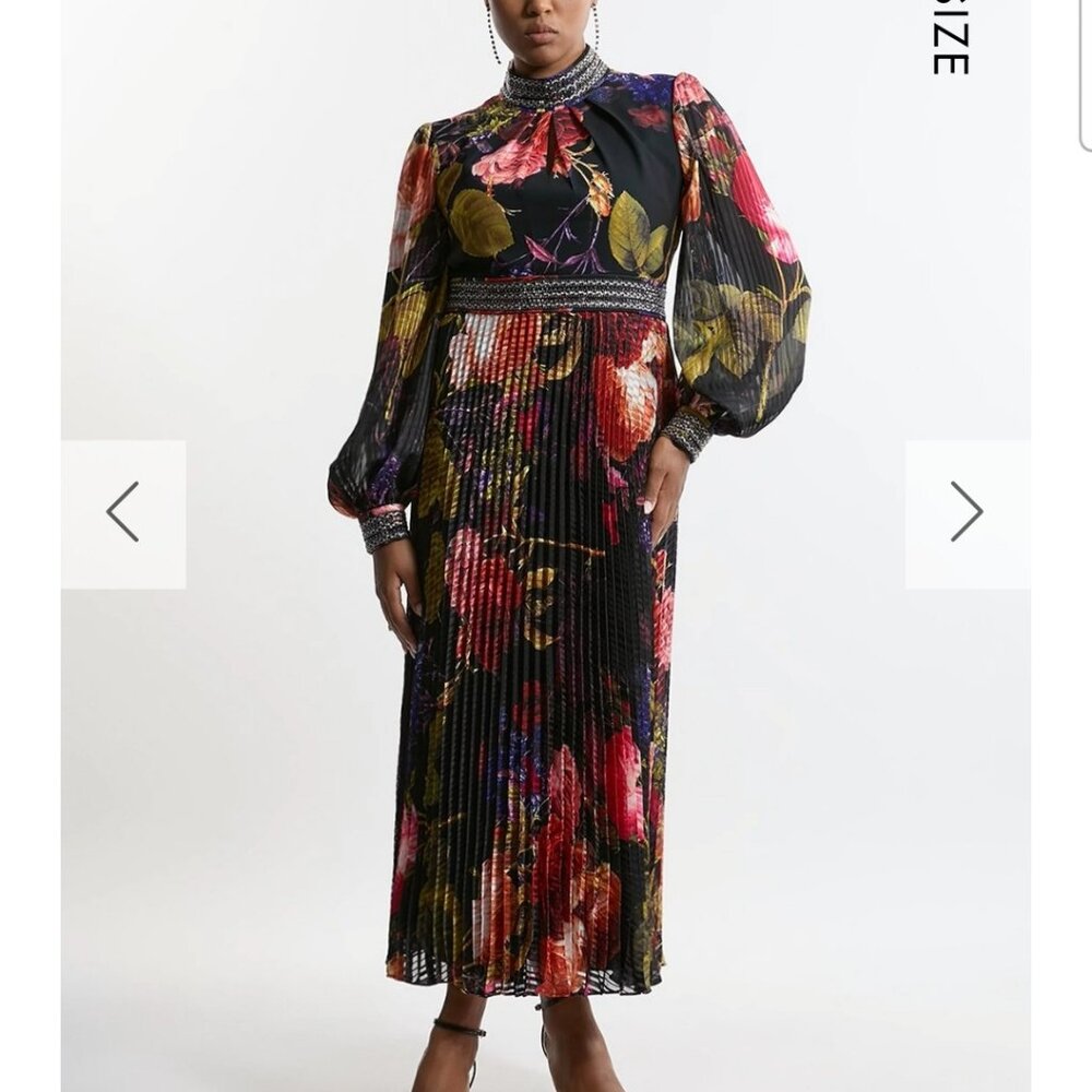 Karen Millen Size 20 Floral Dress with Beading